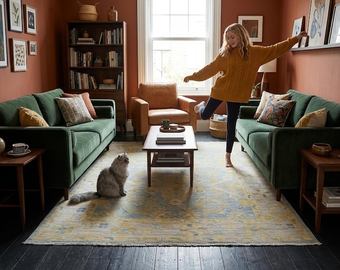 5.0 X 6.11 ft Beige Floral Handmade ,Oshak Wool