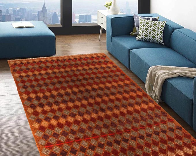 Hand-knotted Baluchi Brown and Rainbow, 3.93 x 6.56 ft