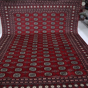 9x12 Ft Mori Bokhara Area Rug - Red Pakistani Handmade Geometric Design Fine Quality Wool Rug - Traditional Rug - Bedroom Rug - Office Rug