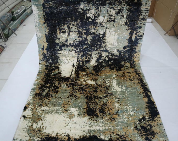 6x9 Multicolor Abstract Wool Rug, Hand Knotted Turkish Rug