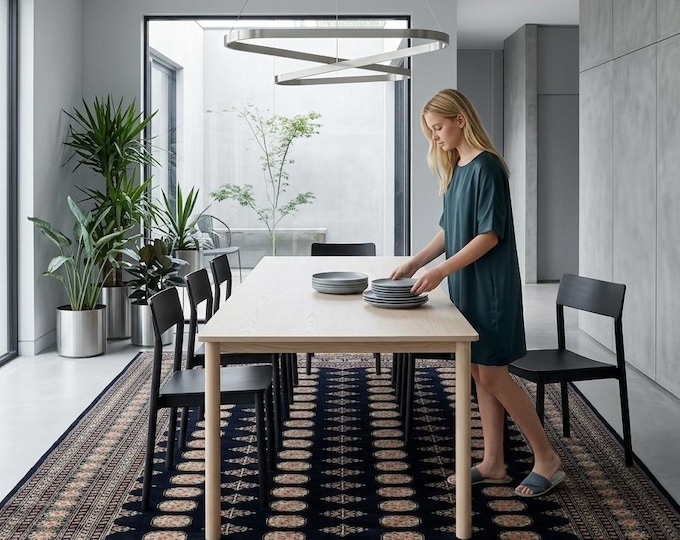 8.2 X 10.3 ft Black Geomatrical Handmade ,Mori Bokhara Cotton and Wool