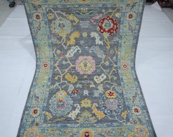 Gray Oushak Rug 4x6 – Turkish Handmade Wool Oriental Area Rug