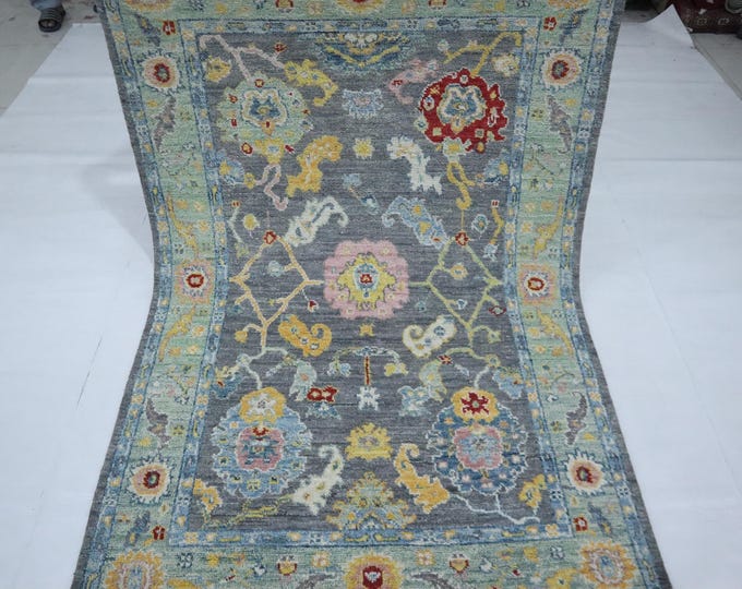 Gray Oushak Rug 4x6 – Turkish Handmade Wool Oriental Area Rug