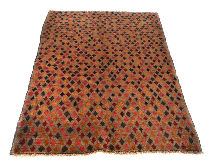 Hand-knotted Baluchi Beige and Rainbow, 3.93 x 6.56 ft