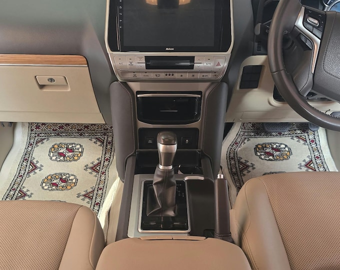 1.5 X 2 ft Geomatric Handmade Car Mats Pair, Gray Wool Car Floor Rugs, Cotton and Wool