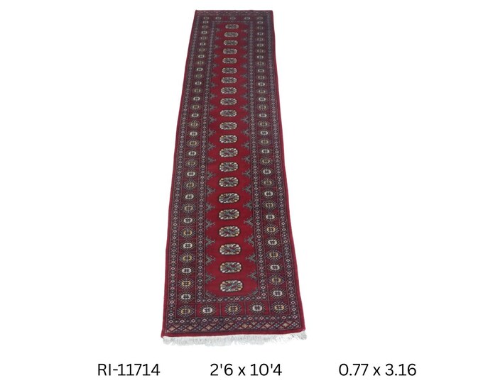 Hand-knotted Red Mori Bokhara Cotton and Wool , 2.6 x 10.4 ft
