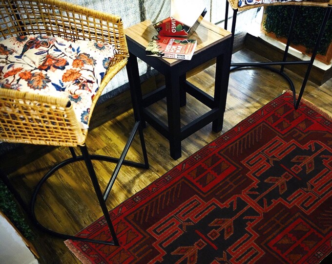 Hand-knotted Baluchi in Orange and Blue 2.95 x 4.59 ft