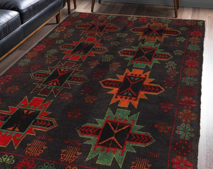 Hand-knotted Red Baluchi, 3.93 x 6.56 ft