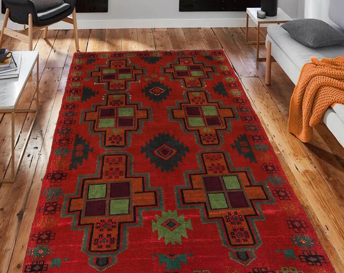 Hand-knotted Baluchi in Orange and Orange 3.93 x 6.56 ft