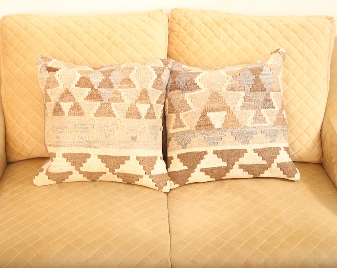 Handmade Cushion Kilim Cover,Geometrical Brown Pillow, Home Decor, 1 X 1 ft