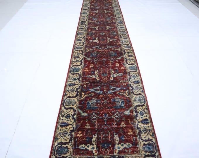 12 Ft Bidjar Wool Runner Rug, Red Persian Style, Hand Knotted