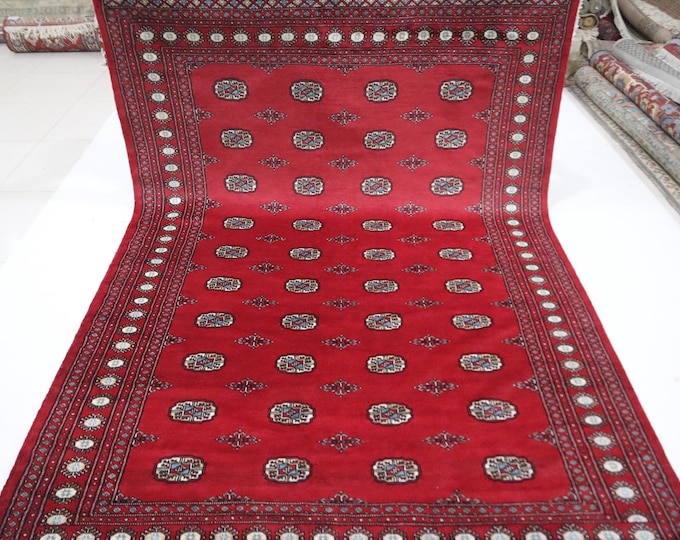 Red Mori Bokhara Rug, 7x10 Ft, Hand-Knotted Wool, Oriental Area Rug