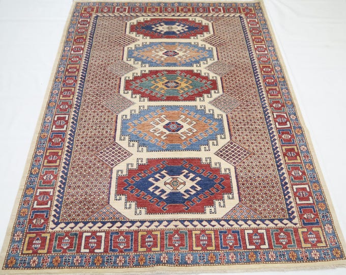 6x8 Kazak Area Rug - Multicolor Handmade Afghan Wool Rug