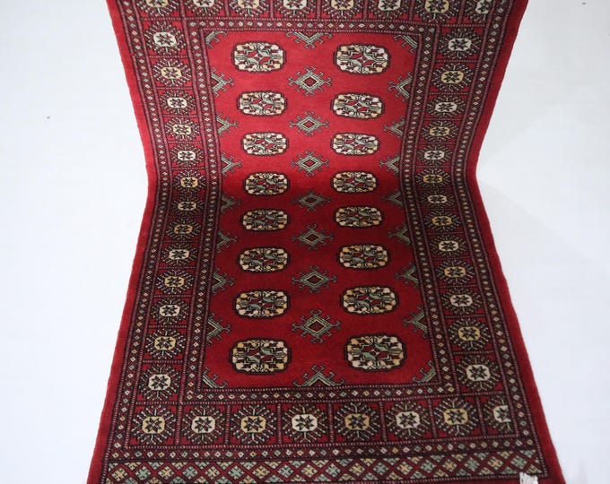 Red Wool Mori Bokhara Rug, Hand-Knotted Oriental Rug (3x5 Ft)