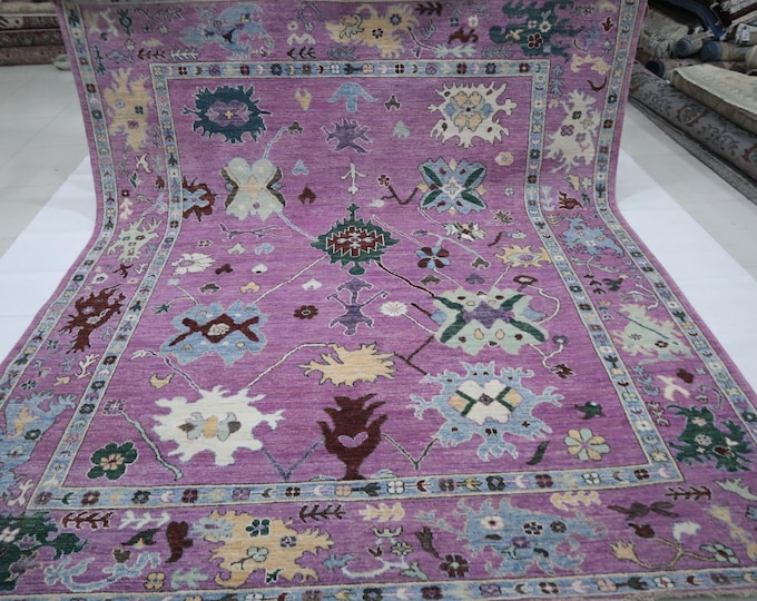 8x10 Mauve Oushak Rug - Hand Knotted Turkish Wool Area Rug
