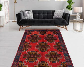 Hand-knotted Baluchi Blue and Red, 3.93 x 6.56 ft