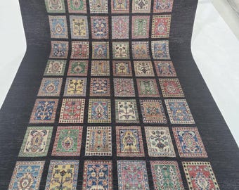 5.5 X 8 ft Handmade Geometrical Area Gull-e-Aiyena  Rug, Black , Cotton and Wool