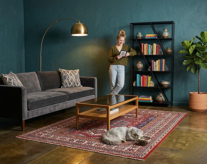 4 X 6 ft Red and Beige Geomatrical Handmade , Super Kazak Cotton and Wool