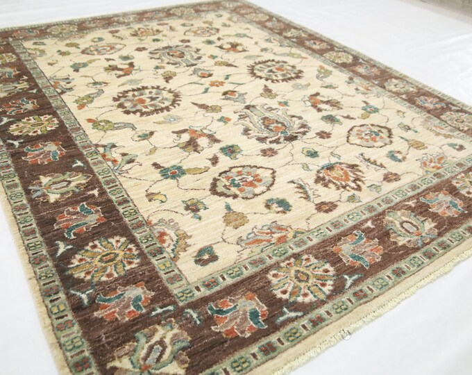 5x7 Beige Chobi Rug - Hand-Knotted Afghan Wool Area Rug