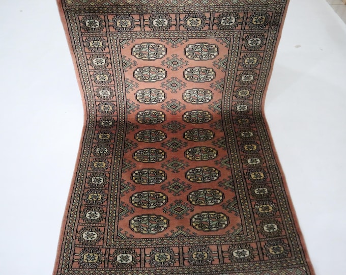 Handmade Wool Mori Bokhara Rug, Tan Brown Geometric Tribal Rug (3x5 Ft)