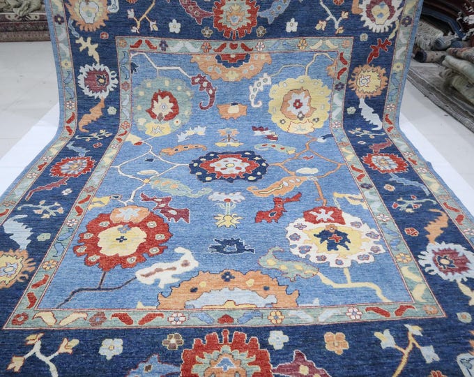 9x12 Blue Oushak Rug – Handmade Turkish Wool Area Rug