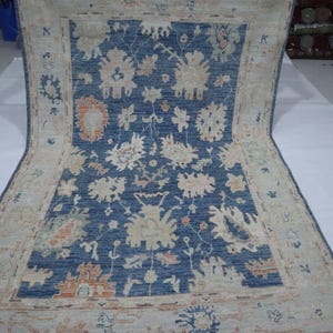 6x9 Ft Oushak Area Rug - Blue Turkish Handmade Traditional Soft Wool Rug - Oriental Rug - Floral Rug - Bedroom Rug - Living Room Rug - Rugs