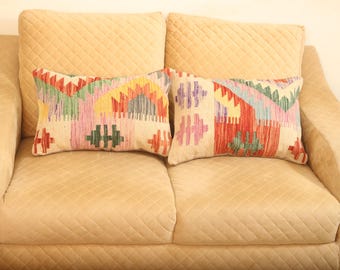 Handmade Cushion Kilim Cover,Geometrical Multi Kilim Pillow, Home Decor, 1 X 2 ft