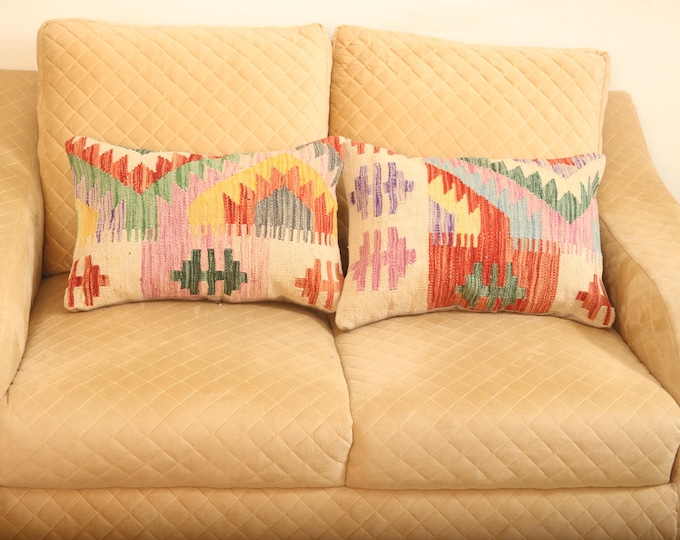 Handmade Cushion Kilim Cover,Geometrical Multi Kilim Pillow, Home Decor, 1 X 2 ft