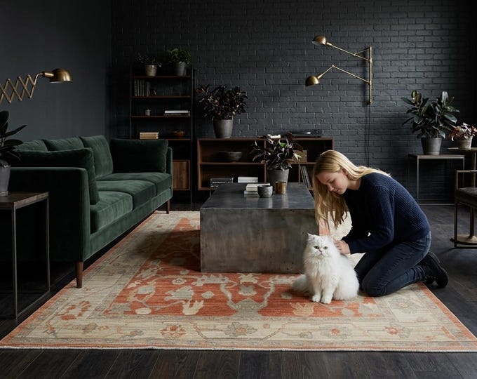 6.1 X 8.10 ft Copper and Beige Floral Handmade ,Oshak Wool