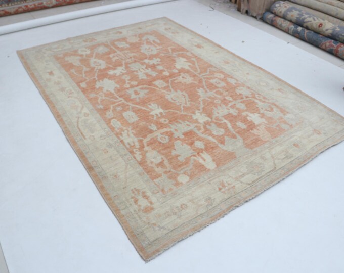 6.1 X 8.10 ft Copper and Beige Floral Handmade ,Oshak Wool