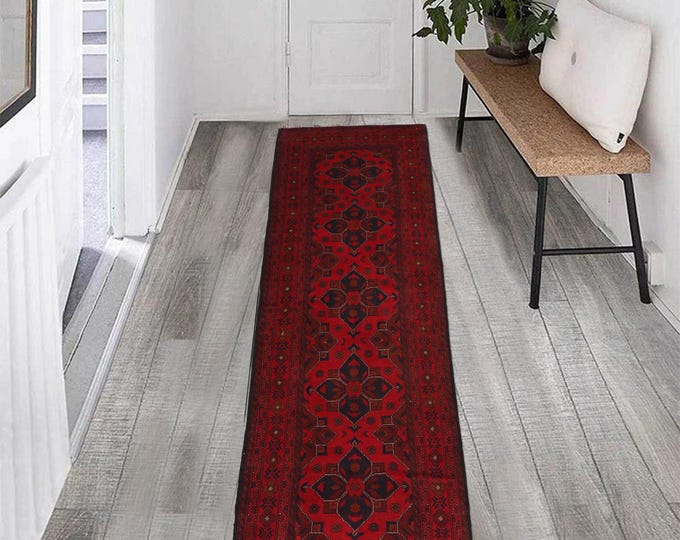 Hand-knotted Red Khal Mohammadi Runner, 2.62 X 9.84 ft