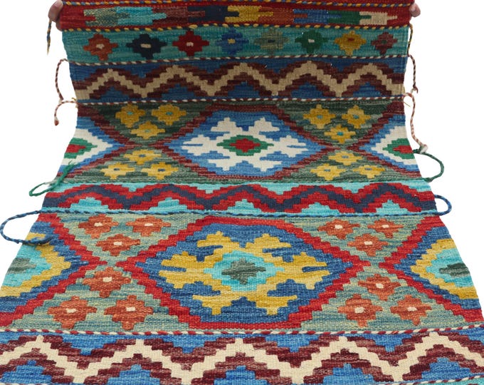 2 X 3 ft Handmade Geometrical Killim Rug, Muilty, Wool