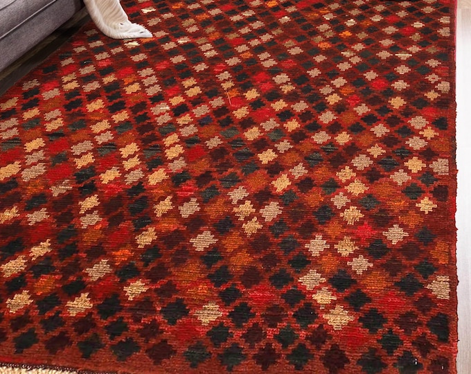 Hand-knotted Baluchi Brown and Rainbow, 3.93 x 6.56 ft