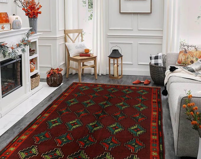 Hand-knotted Baluchi Red and Orange 3.93 x 6.56 ft