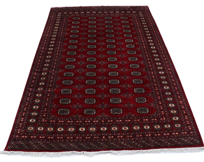 6.9 X 10.3 ft Red Geomatrical Handmade Runner, Mori Bokhara Cotton and Wool