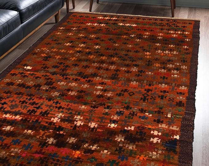 Hand-knotted Baluchi Brown and Black, 3.93 x 6.56 ft