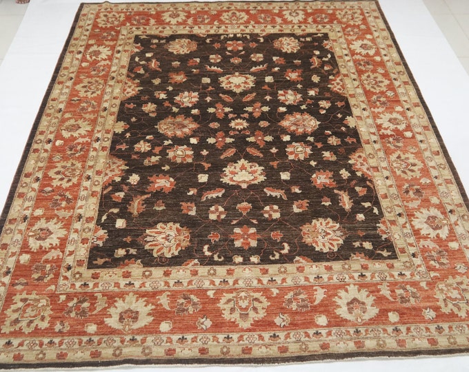 8x10 Afghan Chobi Rug – Hand-Knotted Wool, Floral Design