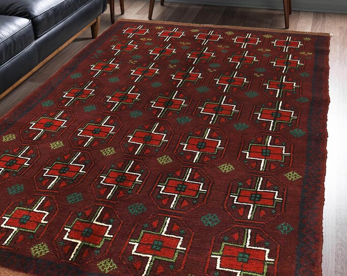 Hand-knotted Baluchi Red and Orange, 3.93 x 6.56 ft