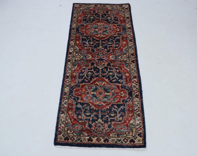 2.0 X 4.10 ft Red and Beige Floral Handmade Runner ,Heriz Cotton and Wool