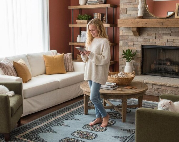 2.7 X 4.3 ft Gray Geomatrical Handmade , Mori Bokhara Cotton and Wool