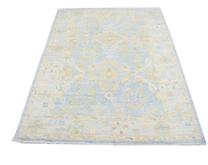 5.0 X 6.11 ft Blue and Beige Floral Handmade ,Oshak Wool