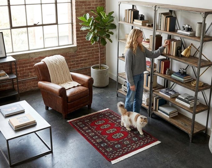 2.1 X 3.1 ft Red Geomatrical Handmade ,Mori Bokhara Cotton and Wool