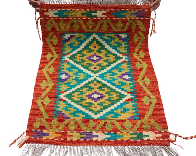 2 X 3 ft Handmade Geometrical Killim Rug, Muilty, Wool