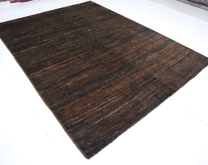 Hand Knotted Afghan Wool Rug – Brown Black Gabbeh, 5x7