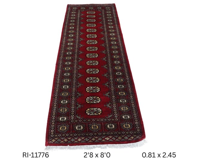 Hand-knotted Red Mori Bokhara Cotton and Wool , 2.8 x 8.0 ft