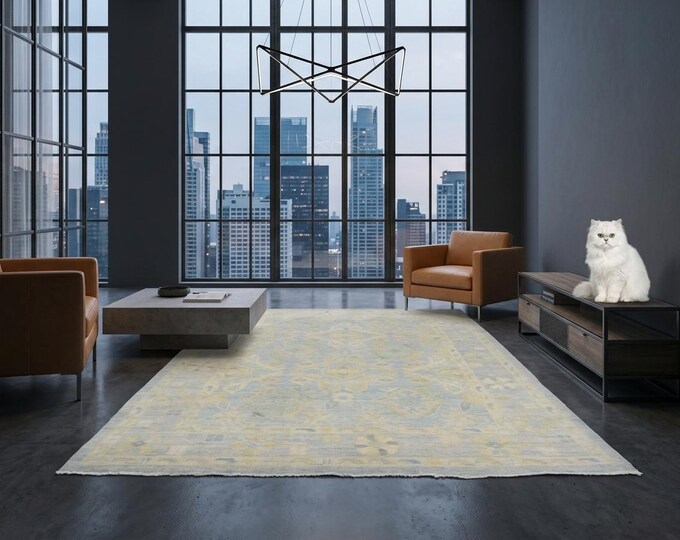 5.1 X 7.2 ft Beige Floral Handmade ,Oshak Wool