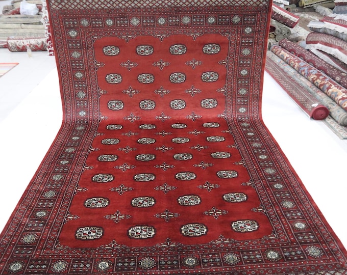 7x10 Hand-Knotted Wool Mori Bokhara Rug, Red Gul Design