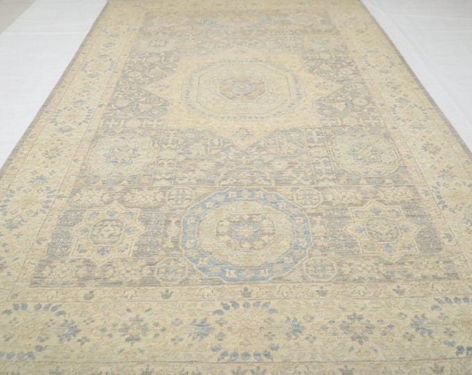 6x9 Mamluk Wool Rug – Hand-Knotted Gray Turkish Design