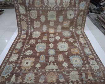 9x12 Hand-Knotted Wool Oushak Rug – Chocolate Brown Oriental Area Rug