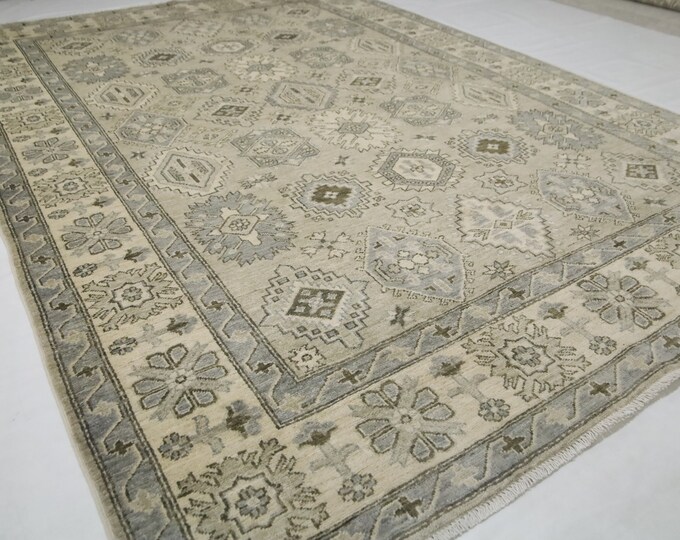 6x9 Gray Chobi Rug - Handmade Afghan Wool, Organic Dye
